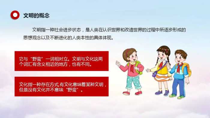 卡通风格的中小学生《文明礼仪伴我行》讲文明懂礼貌主题班会课件